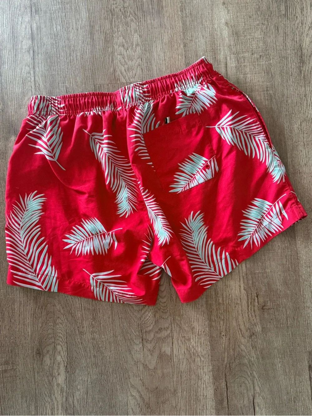 BOSS Red Swim Shorts with White Palm Print